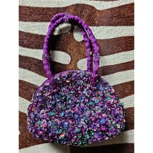 Vintage Handmade Beaded Purple Hand Bag